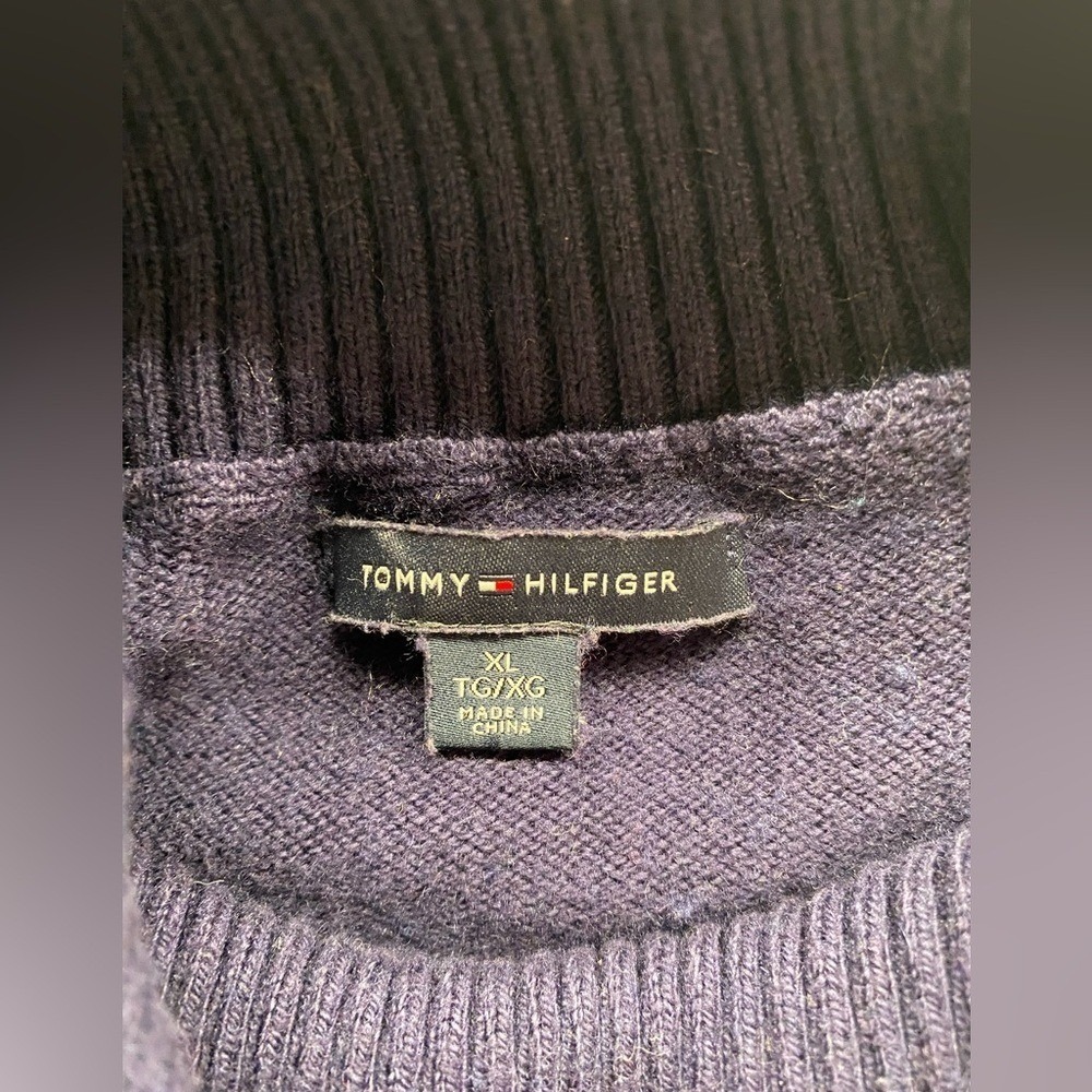 Tommy Hilfiger Navy Sweater w/ Silver Metallic Threads & Button Collar Large/L F - Picture 4 of 5